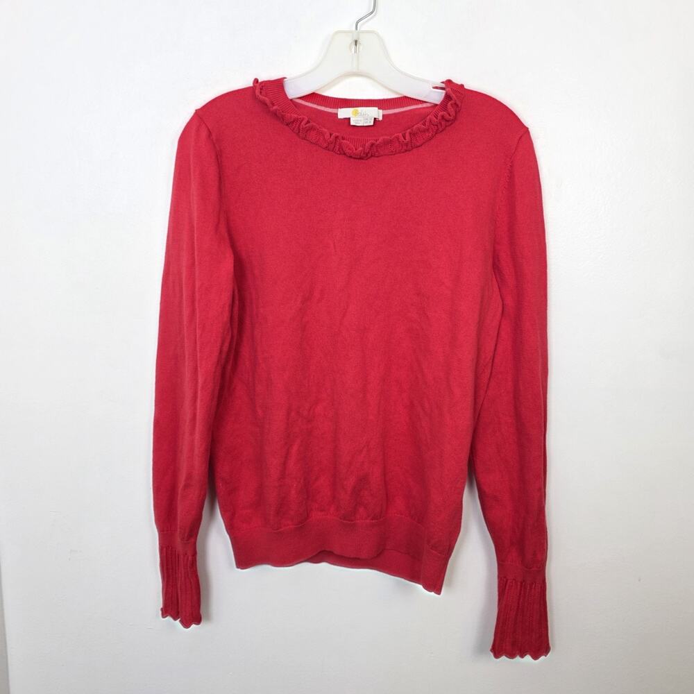 Boden Dark Pink Ruffle Neckline Preppy Girly Twee Wool‎ Blend Sweater Size 8